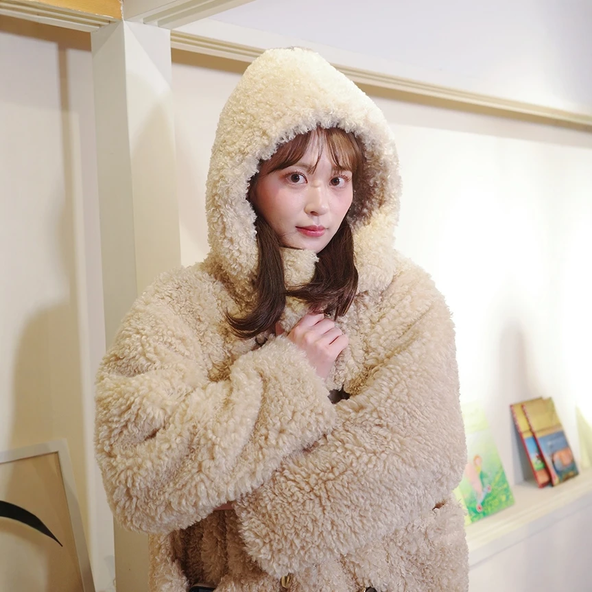 2025 Winter New Women's Faux Fur Jackets Japanese Style Ladies Thickened Plush Hooded Coat Female Daily Loose Casual Fur Jacket