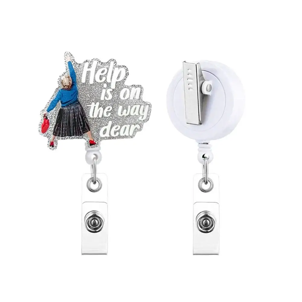 Help Is on The Way Dear Retractable Badge Reel Glitter Retractable ID Badge Holder Cute ID Card Clips Name Holder Doctor