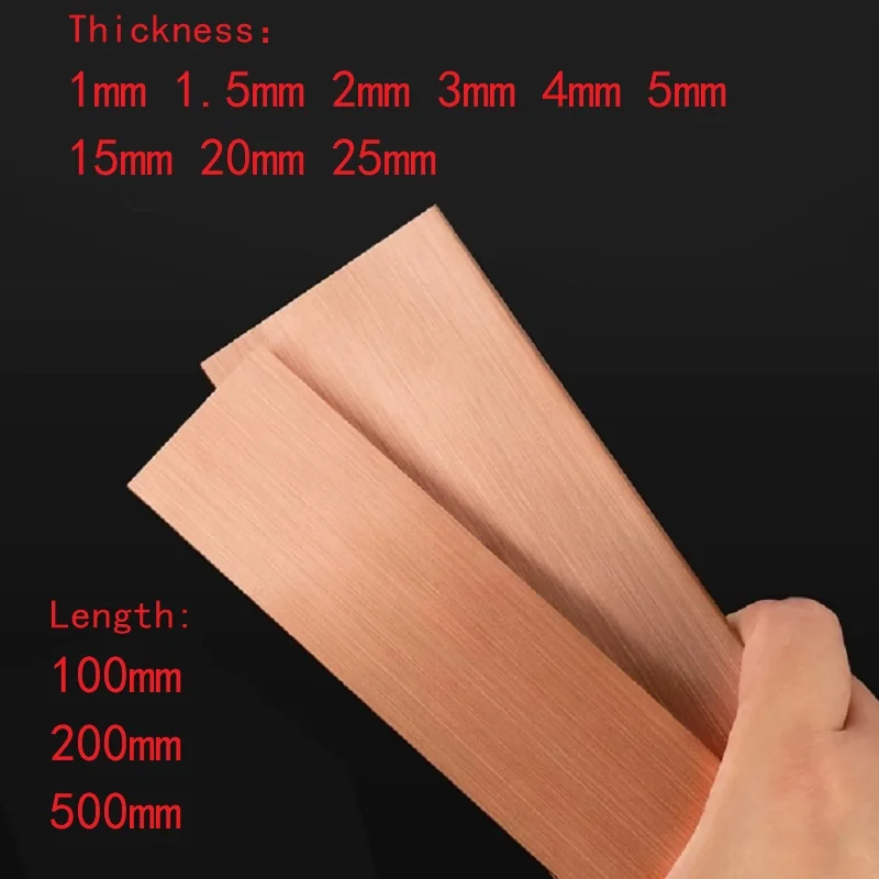 

1 шт. T2 чистая медная пластина, длина стержня 100 200 500 мм, плоский лист из красной меди, толщина 15 мм, 20 мм, 25 мм