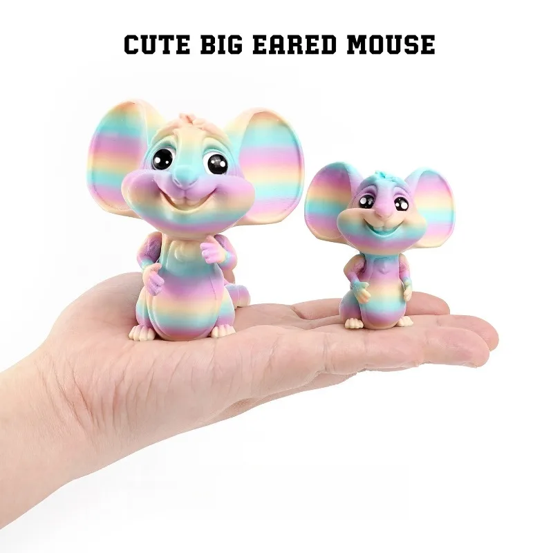 Stampa 3D Mouse dalle orecchie grandi Adorabile ornamento per animali domestici Giocattolo Carino giunto mobile Creativite Miniature Decorazione del desktop di casa Figurine