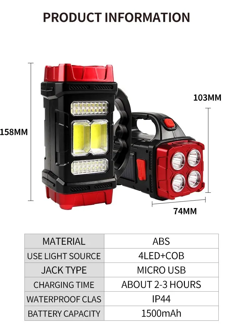 多機能ソーラー充電式LEDライト,ポータブル,デュアルUSB電源,屋外,キャンプ用サーチライト