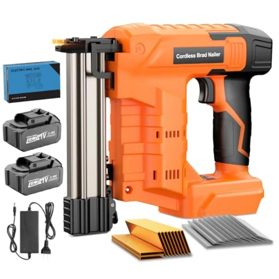 

Nail Gun Cordless with Battery 4.0Ah×2 2-in-1 18GA Brad Nailer 1600pcs Nails and Staples 2 Firing Modes Electric Staple Gun for