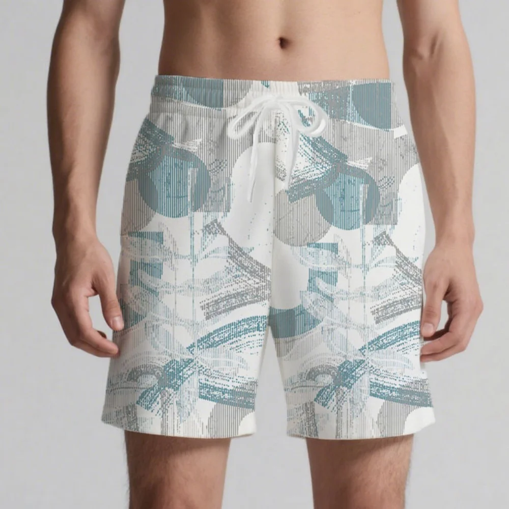 

Nordic style striped printed men's shorts, retro beach pants, breathable and comfortable, popular for vacation surfing