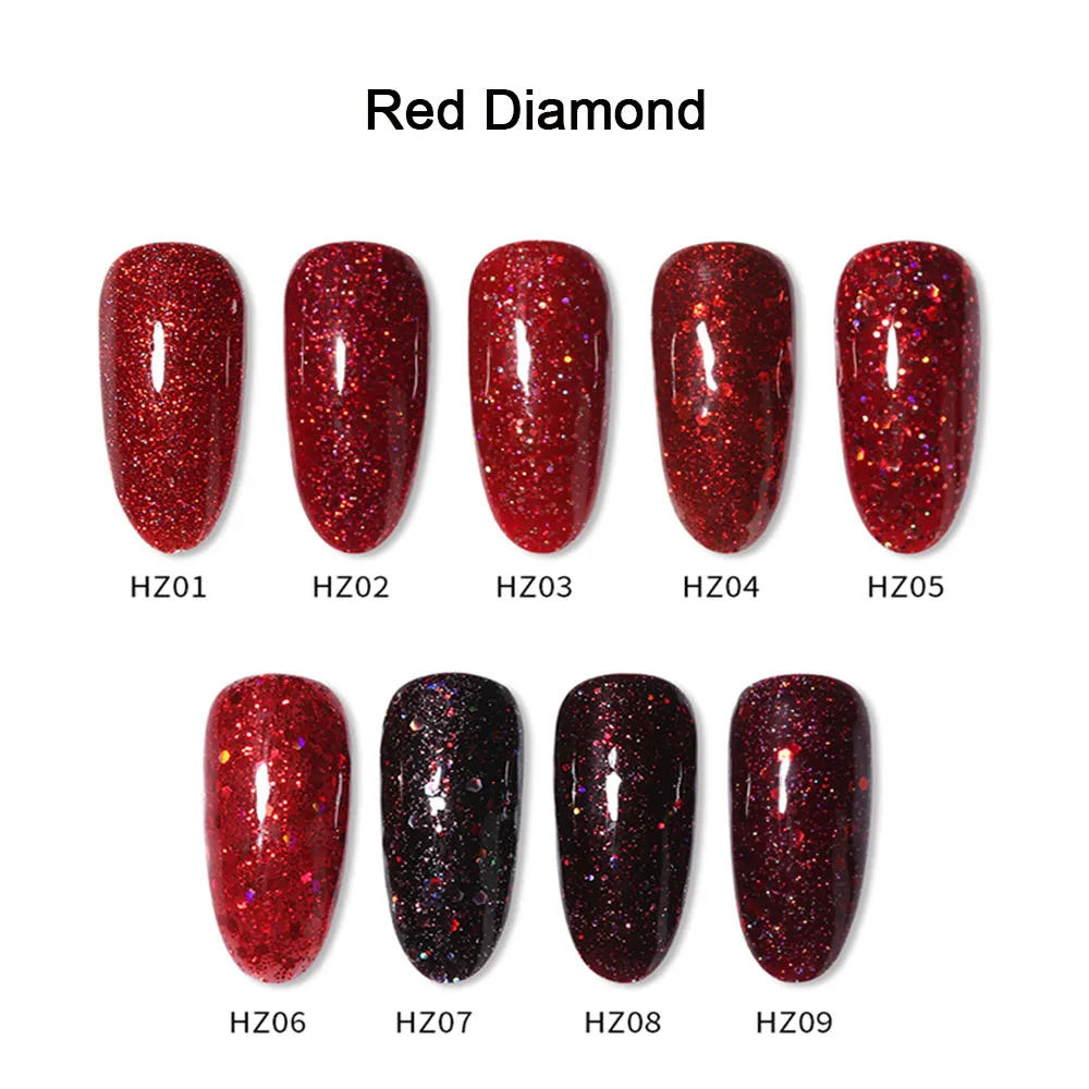 Vendeeni 9 Kleuren/Set Glanzend Rood Serie Gel Nagellak Weken Van Uv Led Glitter Pailletten Wijn Rode Nail Art Gel Vernis Lak