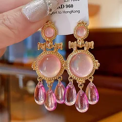 Round teardrop resin earrings palace style retro tassel earrings
