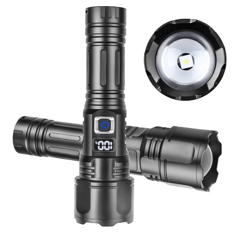 

Super bright condenser flashlight, rechargeable 30W white laser, strong light digital, display remote flashlight