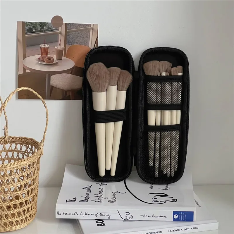 Custodia per pennelli per trucco sottile borsa per cosmetici nera Organizer per rossetto custodia per cosmetici custodia con cerniera contenitore