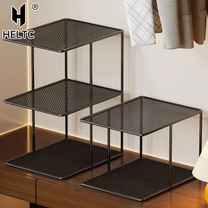 Stackable Metal Mesh Closet Shelf Organizer Multi Tier Storage Rack For Wardrobe Cabinet