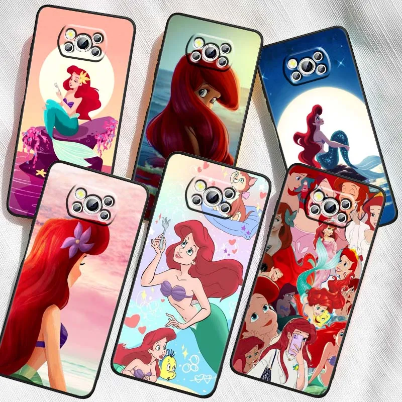 

Disney Cute The Little Mermaid Phone Case For Xiaomi Mi Poco F3 F4 F5 F6 X3 X4 X5 X6 X7 M3 M4 M5s M5 M6 GT Pro 5G Black Cover