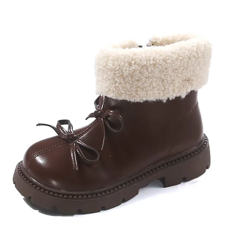 6-18y Korean Style Winter Soft-soled Anti-slippery Fashion Boots Girls Fashion Boots for Girls Thick Warm Faux Fur Snow Boots