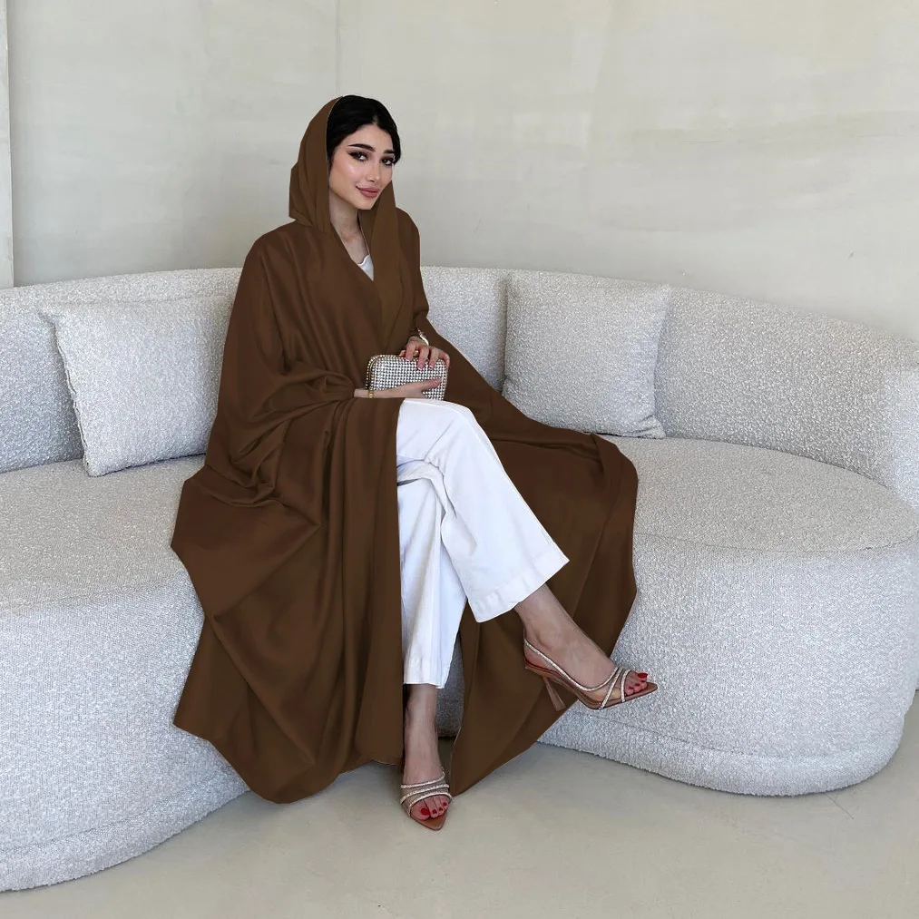 

Modest Casual Muslim Open Cardigan Women Abaya Bat Sleeve Dress Turkey Arab Robe Kimono Silk Satin Dubai Kaftan Eid Party Abayas