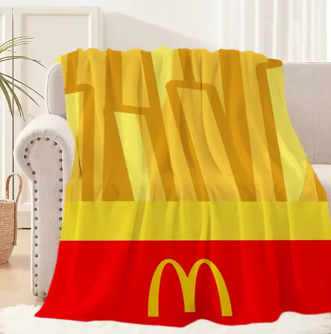 Cobertor de pelúcia com logotipo divertido do McDonald's, para sala de estar, escritório, quarto, presente de aniversário, viagens, presentes para crianças.