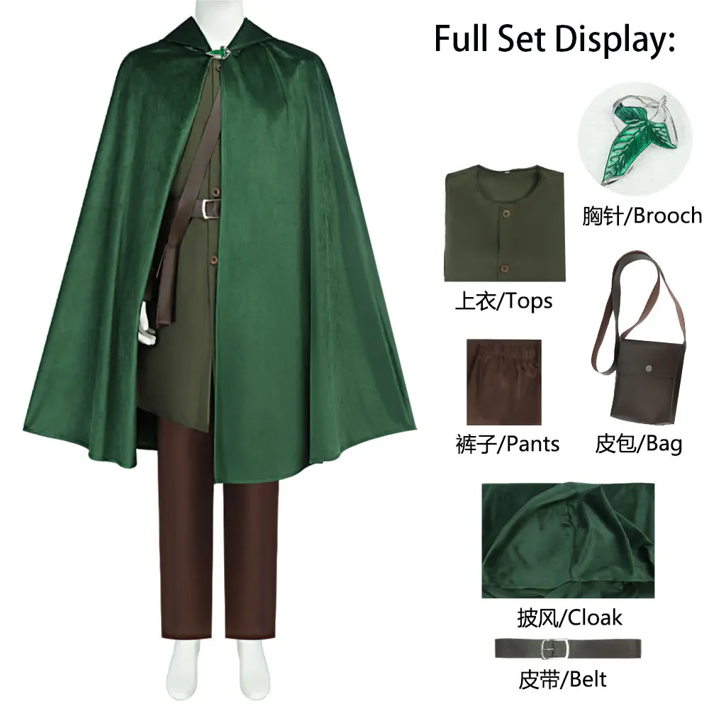 Hobbit Cosplay Costume Bilbo Baggins Medieval Cloak Renaissance Cloak Lord of The Rings Halloween Cape Vestment with Brooch view 6