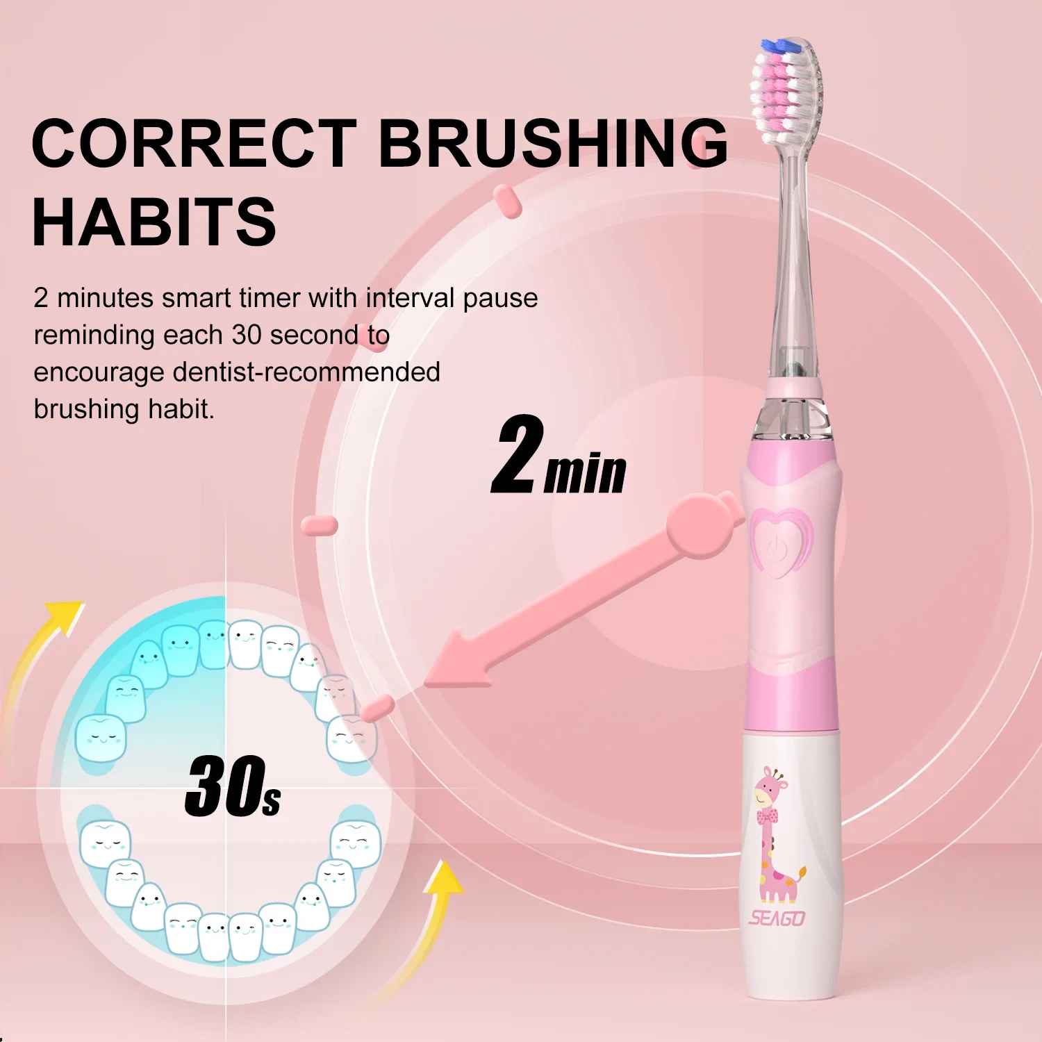 SEAGO Children Electric Toothbrush Kids Battery with Colorful LED Waterproof Sonic Brush Soft Bristles Teeth Cleaning Oral Care