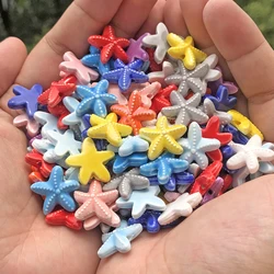 18mm Ceramic Beads Starfish Shape Colorful Floral Glazed Porcelain Handmade Beads for Jewelry Making DIY Pendant Crafts 10Pcs