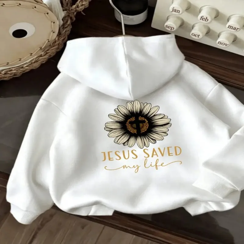 Winter Fall Female Plus Size Women Sweatshirt Yellow Jesus Saved Text Sunflower Print Sofe Warm Pure Cotton Fabric Streetwear