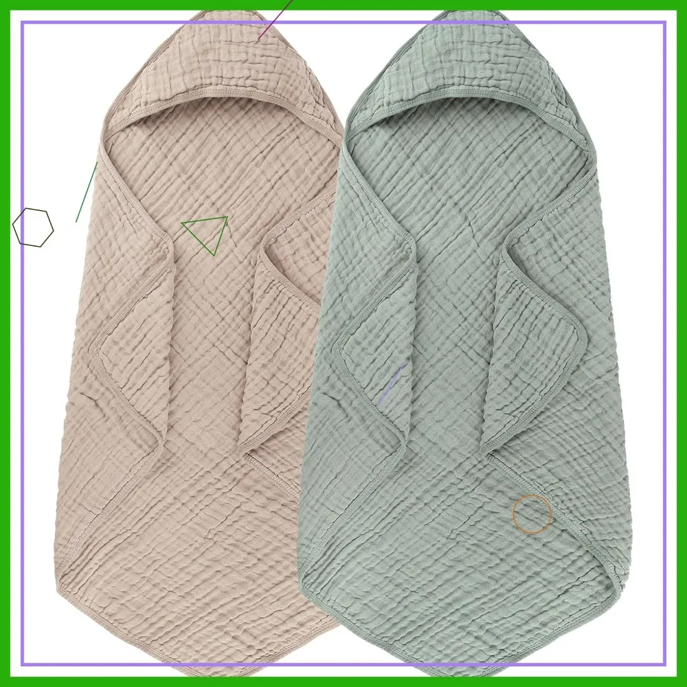 

2 Pack Hooded Muslin Cotton Baby Towels, 32x32 Inches, Ultra-Soft & Breathable for Bath Time