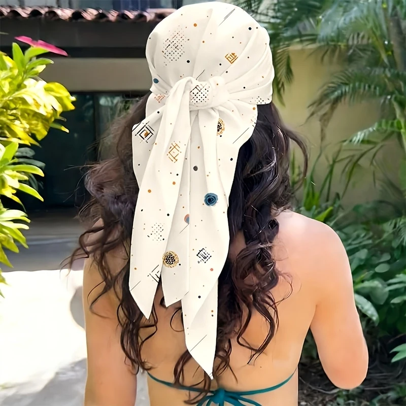 Soft Elegant Women Headscarf Beige Black Golden Geometric Print Accents Daily Commutes Outdoor Activities Home Scarf