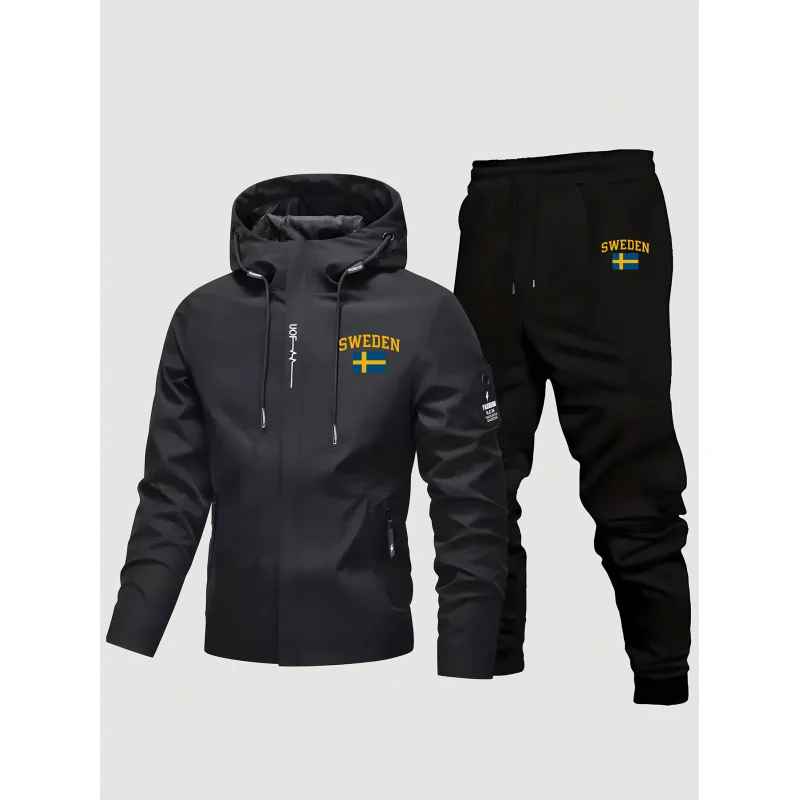 

Trendy Men's Casual Sports Suit with Waterproof Jacket+Thickened long pants set