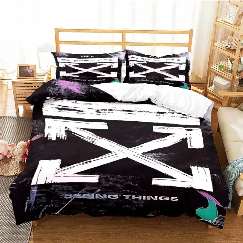 

3D Print Off White Pattern Bedding Set Double Twin King Duvet Cover Comforter Pillowcase Boys Girls Adults Bedroom
