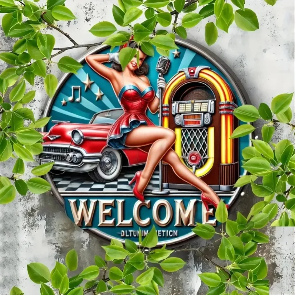 CIFBUY Vintage Aluminum Wall Art Waterproof Durable Metal Sign Microphone Woman Plaque for Bar Cafe Bedroom Music Room Home Deco