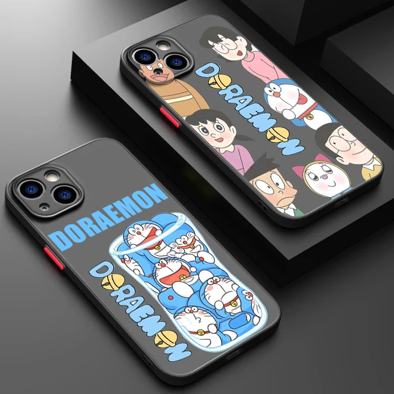 Magical Treasure Chest D-Doraemon Frosted Translucent For Apple iPhone 15 14 13 12 11 XS XR X 8 7 SE Pro Max Plus Mini Funda