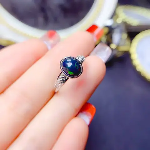 Natural Black Opal Ring 925 Silver 6 X 8mm Bring Certificate Beautifully Wrapped Holiday Gift for Girls Free Shipping