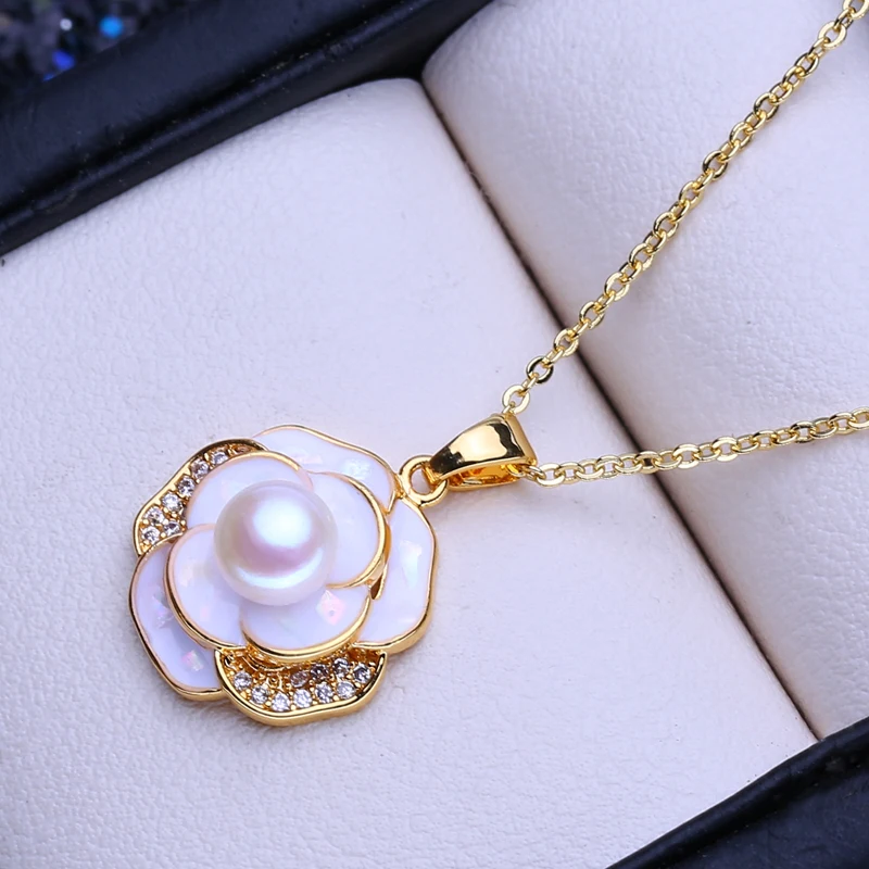 FENASY Natural Freshwater Pearl Necklaces Gold Color Flower Pendant Wedding Jewelry Fashion Gifts For Women Wholesale