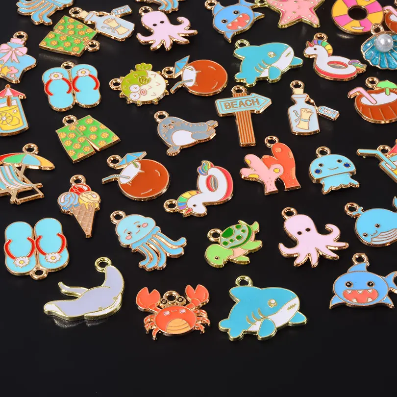 

50pcs Random Mix Summer Seaside Turtle Octopus Drifting Bottle Charm Jewelry Making Supplies Diy Marine Animal Accessories Bulk