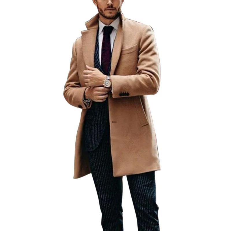 Winter Men Coat Fashion Mens Khaki Baggy Long Trench Coat, Classic Autumn and Winter Long Jacket, Men Casual Coat