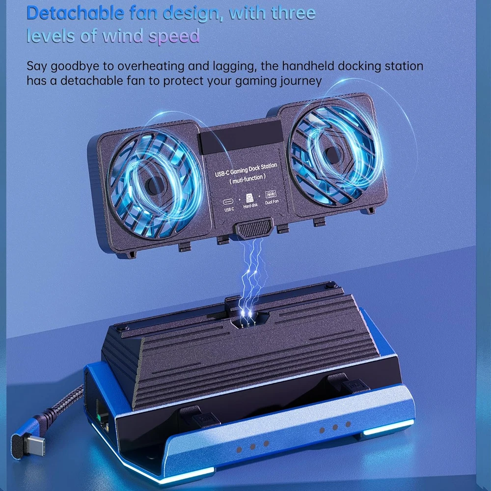 Steam Deck OLED i ROG Ally X 10 w 1, wyjmowane podwójne wentylatory chłodzące, 4K przy 60 Hz, 4 porty USB, ładowanie PD 100 W, port Gigabit Ethernet — zdjęcie produktu 4