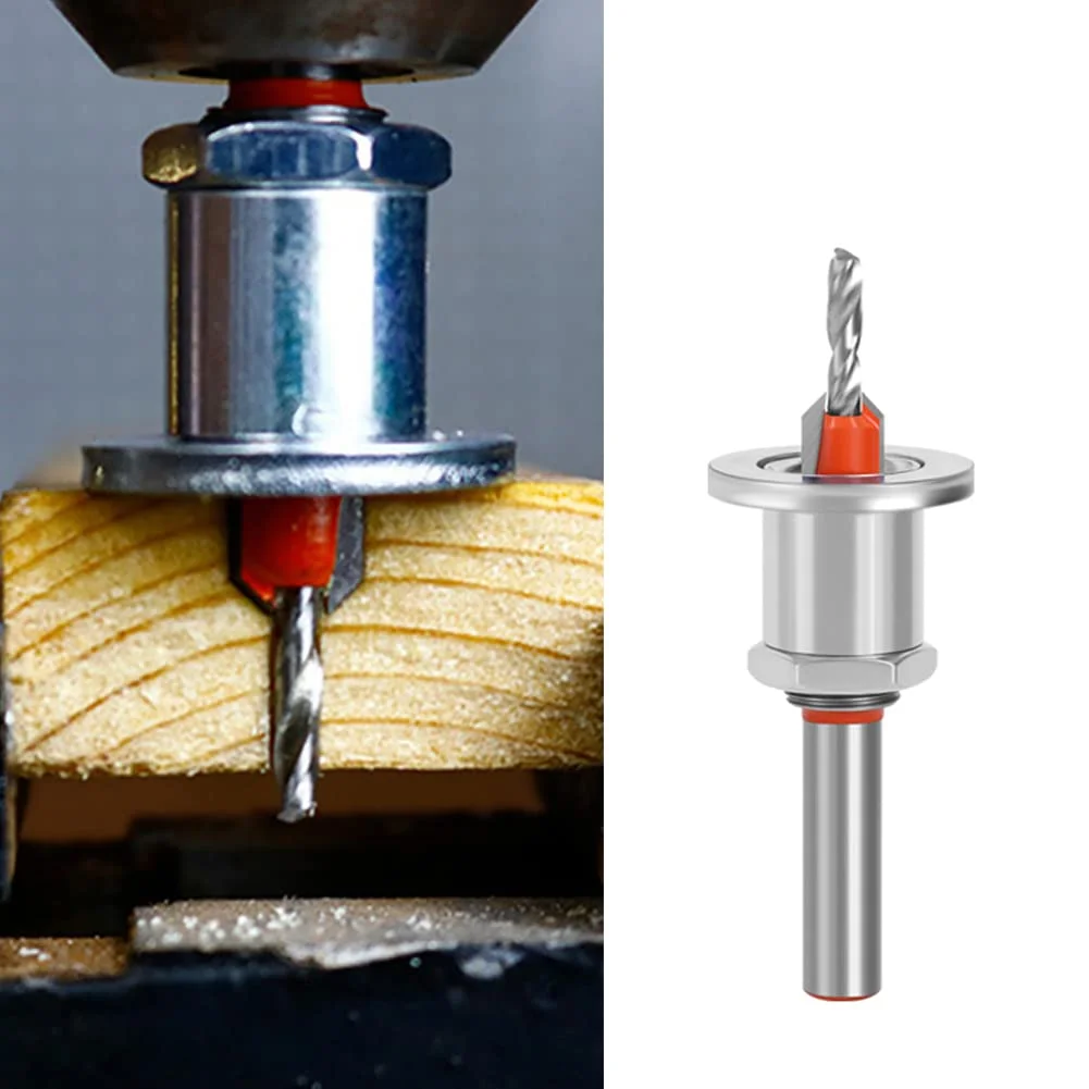 Router per la lavorazione del legno in acciaio legato con punta da trapano svasatore regolabile con gambo da 8 mm con limitatore di profondità per la fresatura e la perforazione dei fori della vite