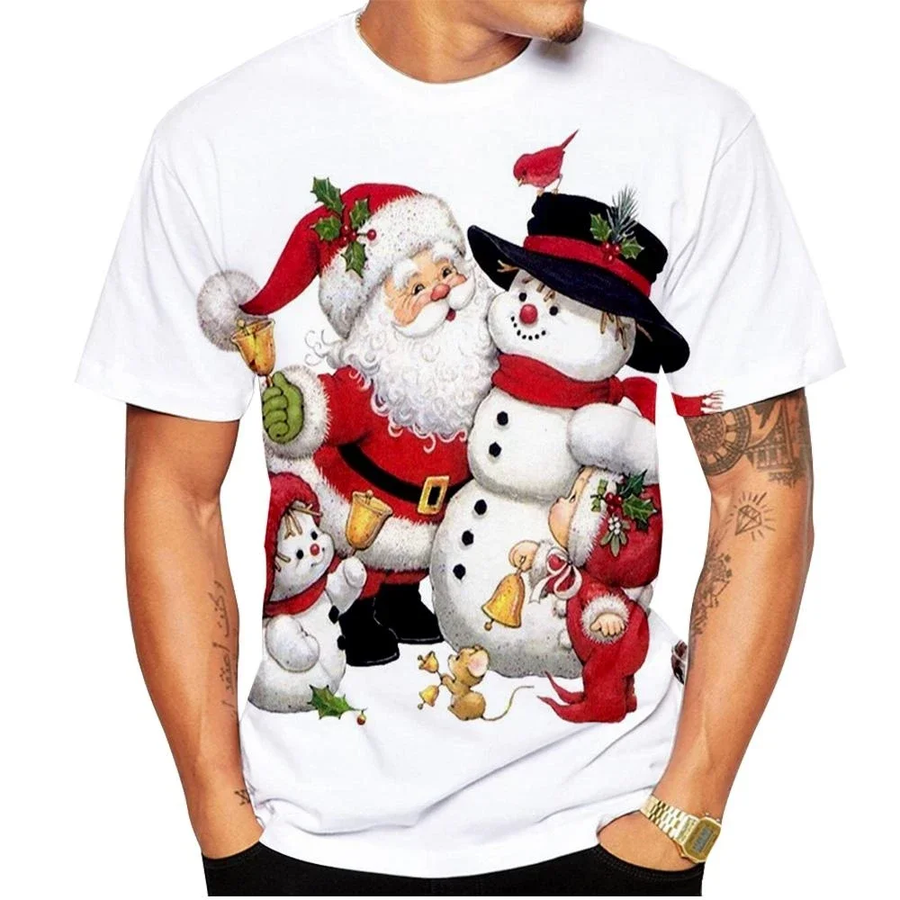 

2025 New Fashion Men's Women's T-Shirt Santa Claus Casual 3D Printed Summer Hip Hop O-Neck Cool Happy Christmas Kid Short Sleeve