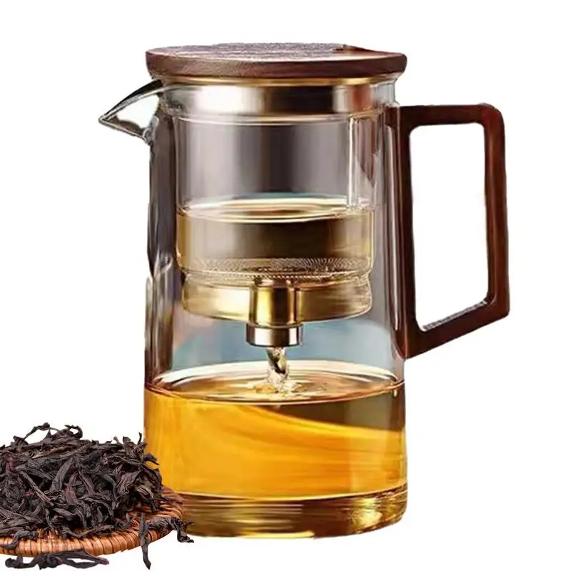 Glass Teapot Filter 500Ml/750ml Glass Water Separation Tea Pot With Strainer Ergonomic Tea Maker With Wooden Handle Dishwasher