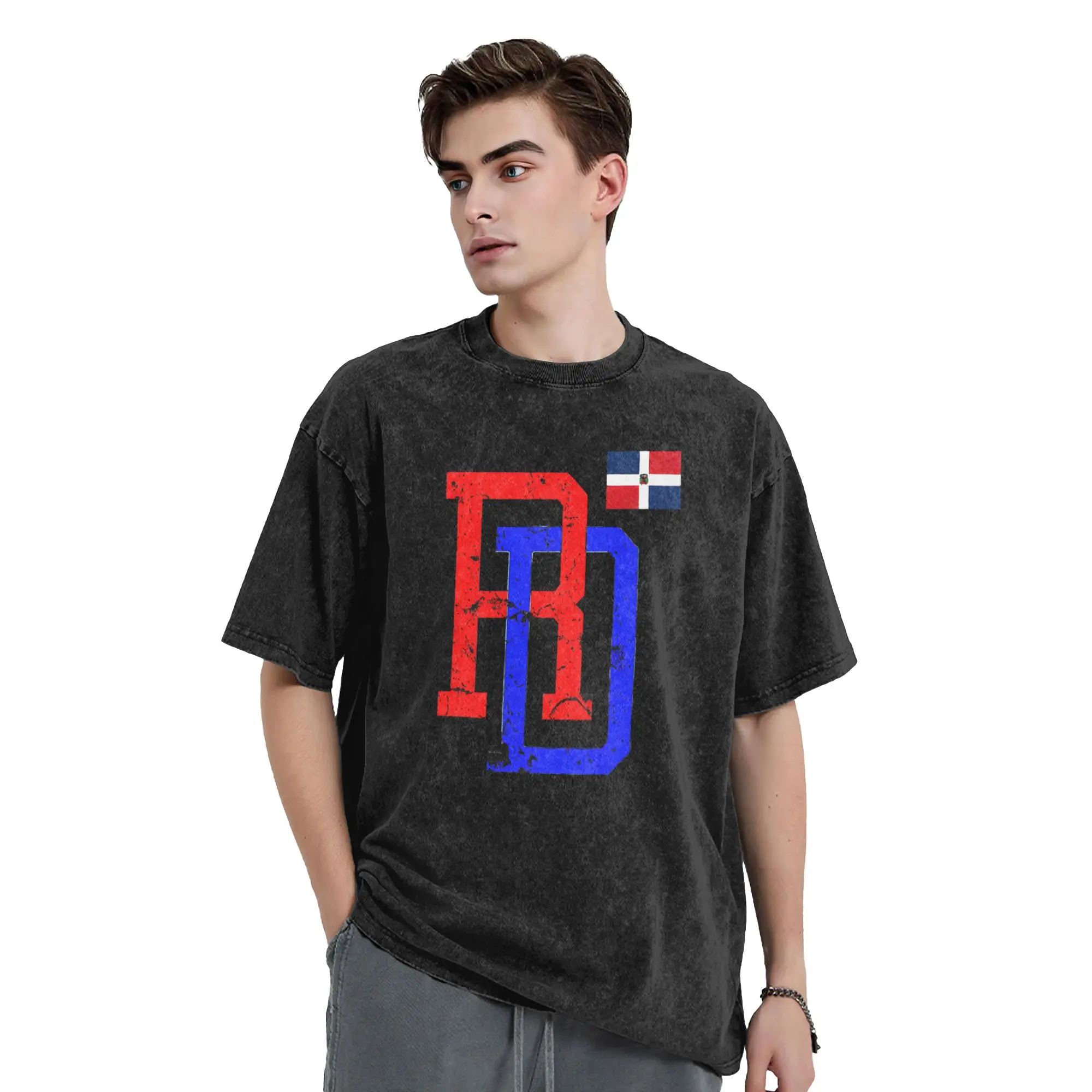 Novelty Dominican Republic Flag T-Shirt for Men Crew Neck Cotton Washed T Shirt  Short Sleeve Tee Shirt Gift Idea Clothes