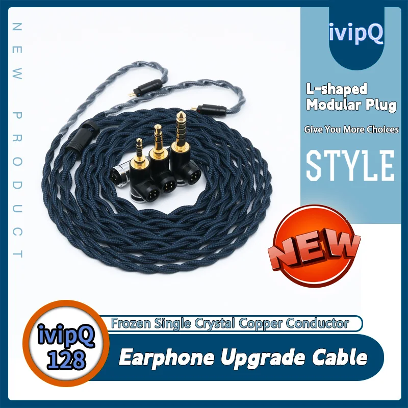 

ivipQ Dark Blue Nylon 4 Core IEM Earphone Replace Cable Frozen Single Crystal Copper With 3-in-1 Plugs MMCX 2PIN For GK200 F1Pro