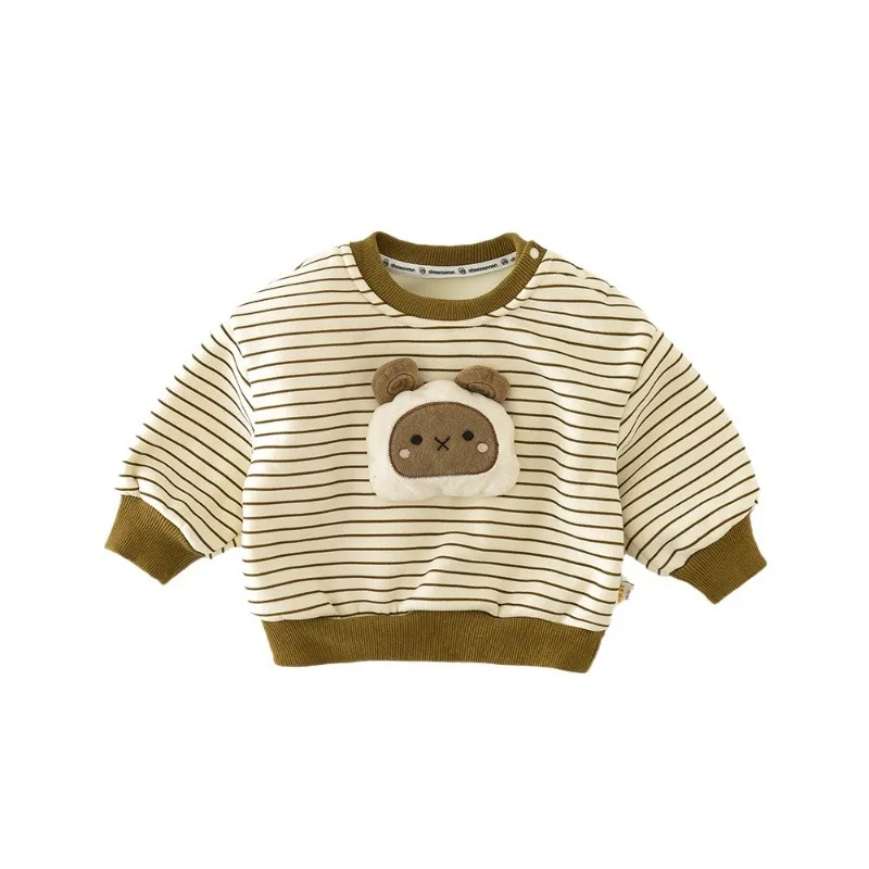 허니 체리 겨울 아기 패딩 맨투맨, 어린이 캐주얼 만화 스트라이프 원피스 플리스, 두꺼운 따뜻한 상의