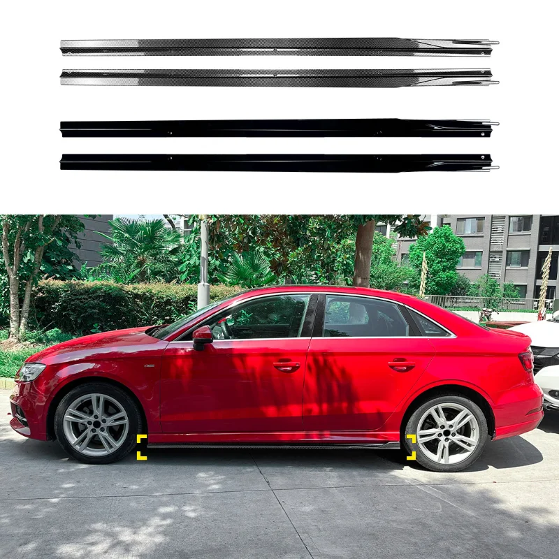 Amp-Z Style Piano Black Carbon Fiber Texture Side Skirts Exterior Upgrade Components