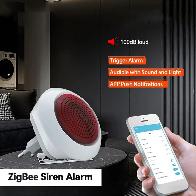 tuyaサウンドライトセンサー内蔵、100dbサイレンアラーム連動、セキュリティ保護、appによる制御、zigbee-euプラグ対応