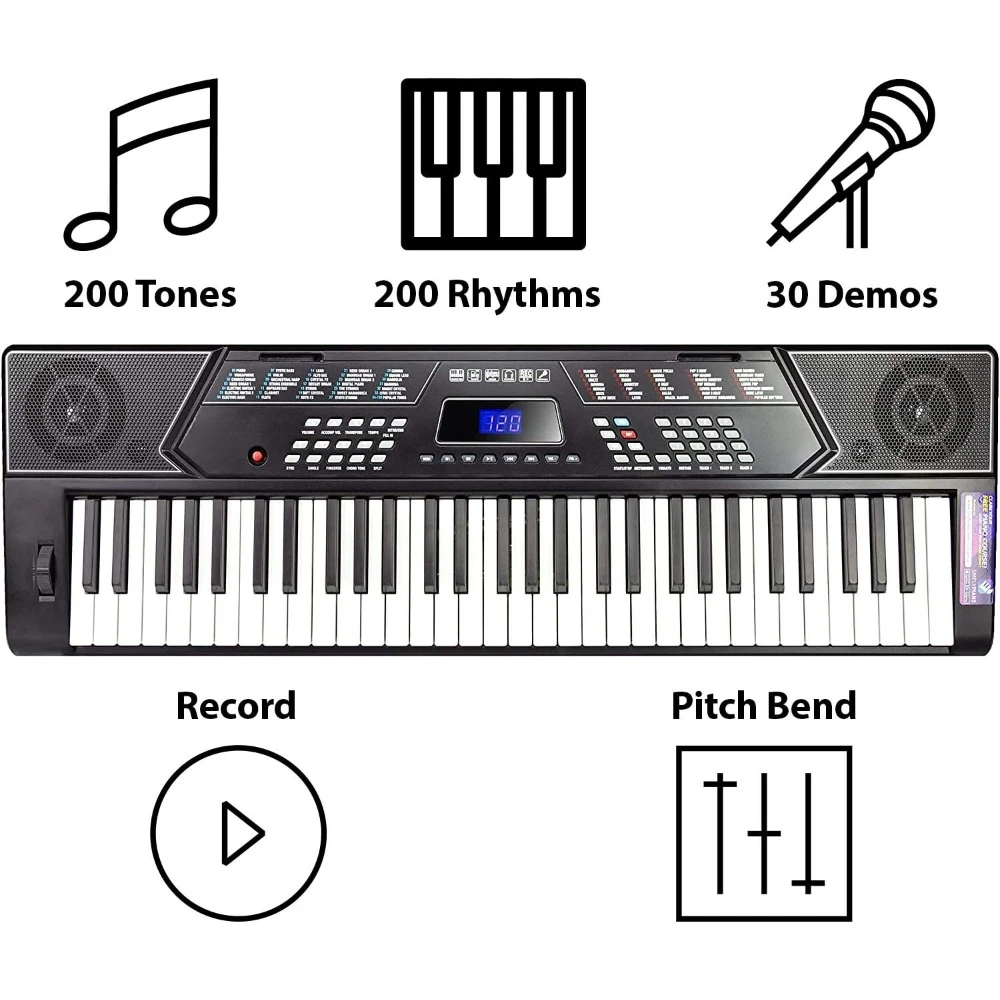 Electronic Piano Bench 61 Key Keyboard Piano Stand With Pitch Bend Kit Headphones Keynote Stickers Instruments Musical Sports