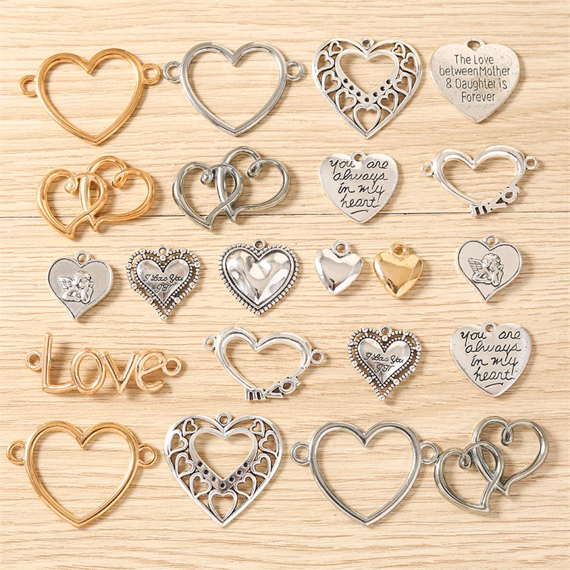 10 Stück niedliche, gemischte Herzanhänger aus Legierung für die Schmuckherstellung, Halsketten, Ohrringe, Armbänder, DIY-Handarbeitszubehör – Detail 1