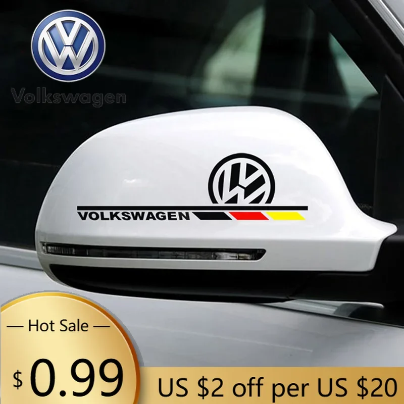 

For VOLKSWAGEN VW 2PCS Car Rearview Mirror Reflective Decals Waterproof Sticker For Volkswagen Golf 4 5 6 7 8 Passat Tiguan Bett