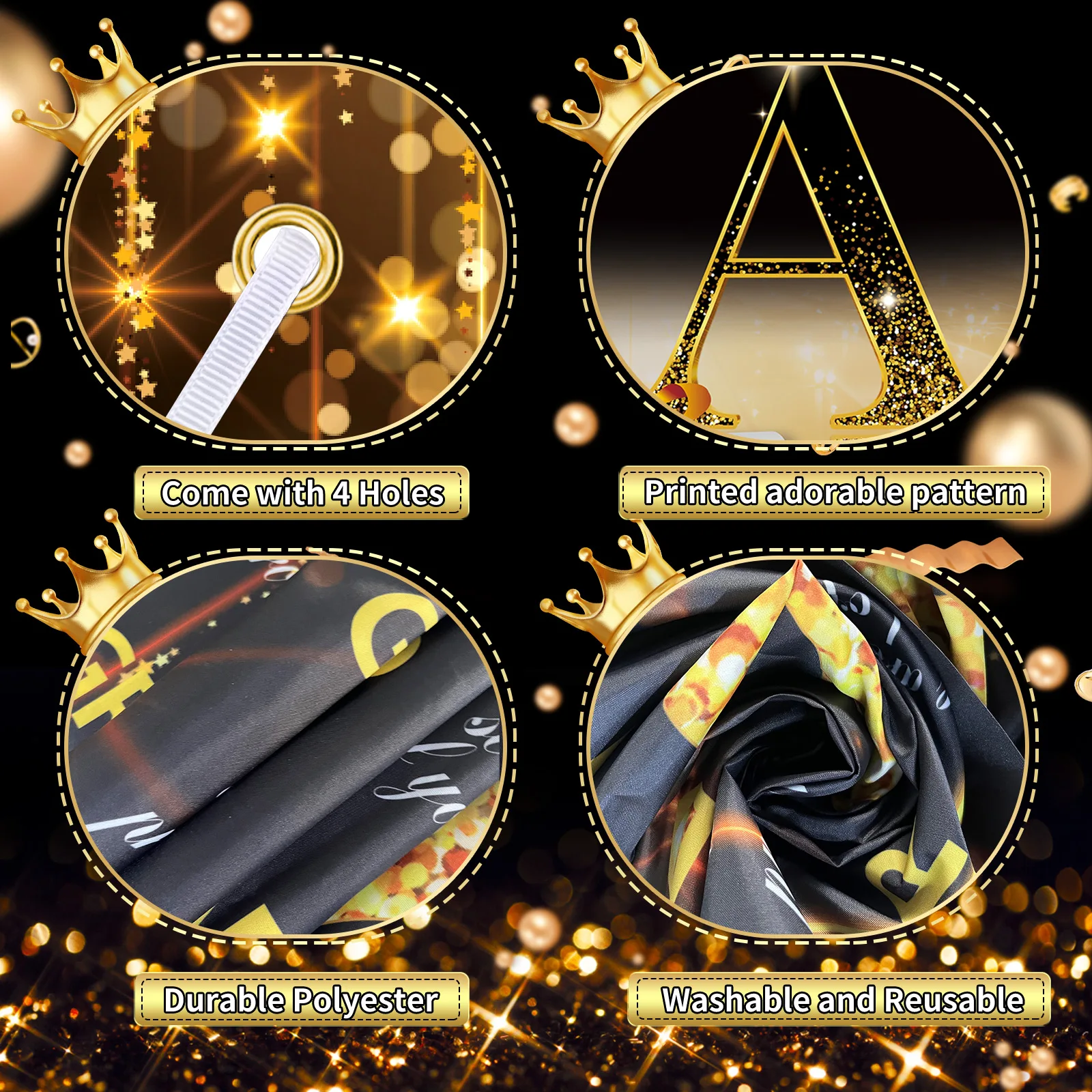 2024 New Layout Flag Graduation Season Photo Hanging Flag Black Gold Party Decorative Background Cloth