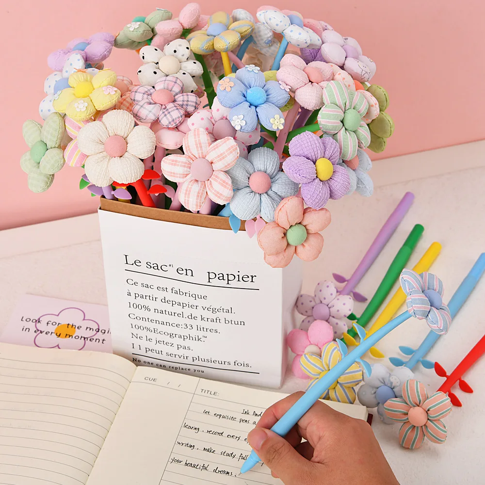 1/5/10Pc Cloth Fabric Flower Shake Gel Pen, 0.5mm Tip Neutral Pen, Cute Writing Pen for Student Office Daily Use