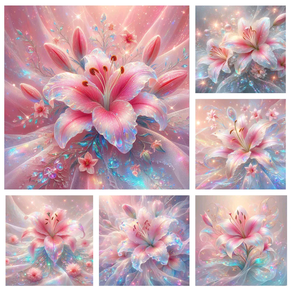 2024 New Diamond Painting Fantasy Pink Lily Full Diamond Mosaic Art flower Embroidery Cross Stitch Pictures for Home Decoration