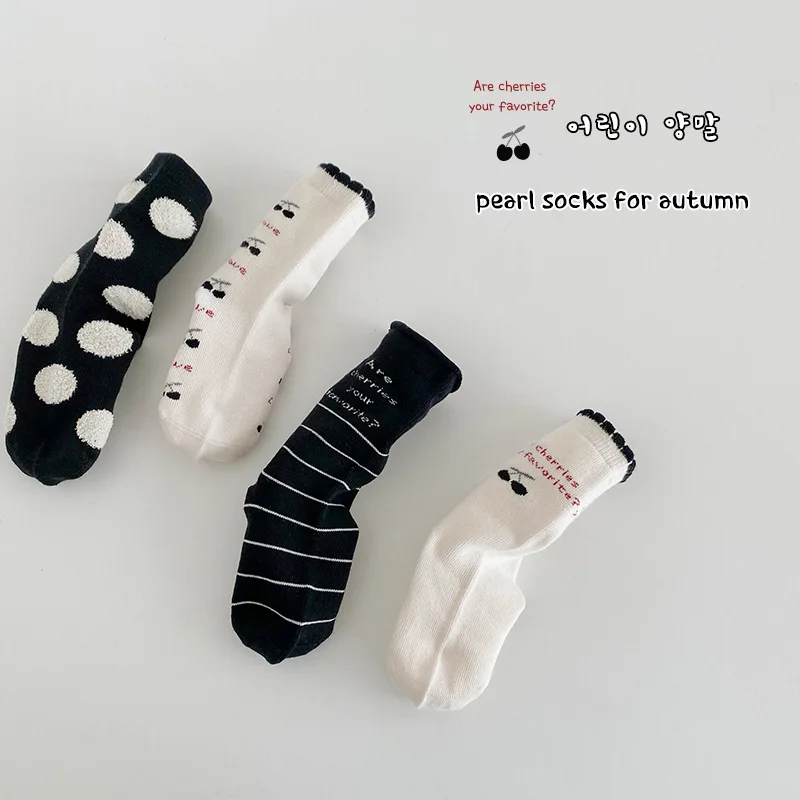 Socks Toddler Kids Little Boys Girls Fashion Cotton Crew Socks 4 Pairs Baby Children 3-12T 2023 Autumn Winter