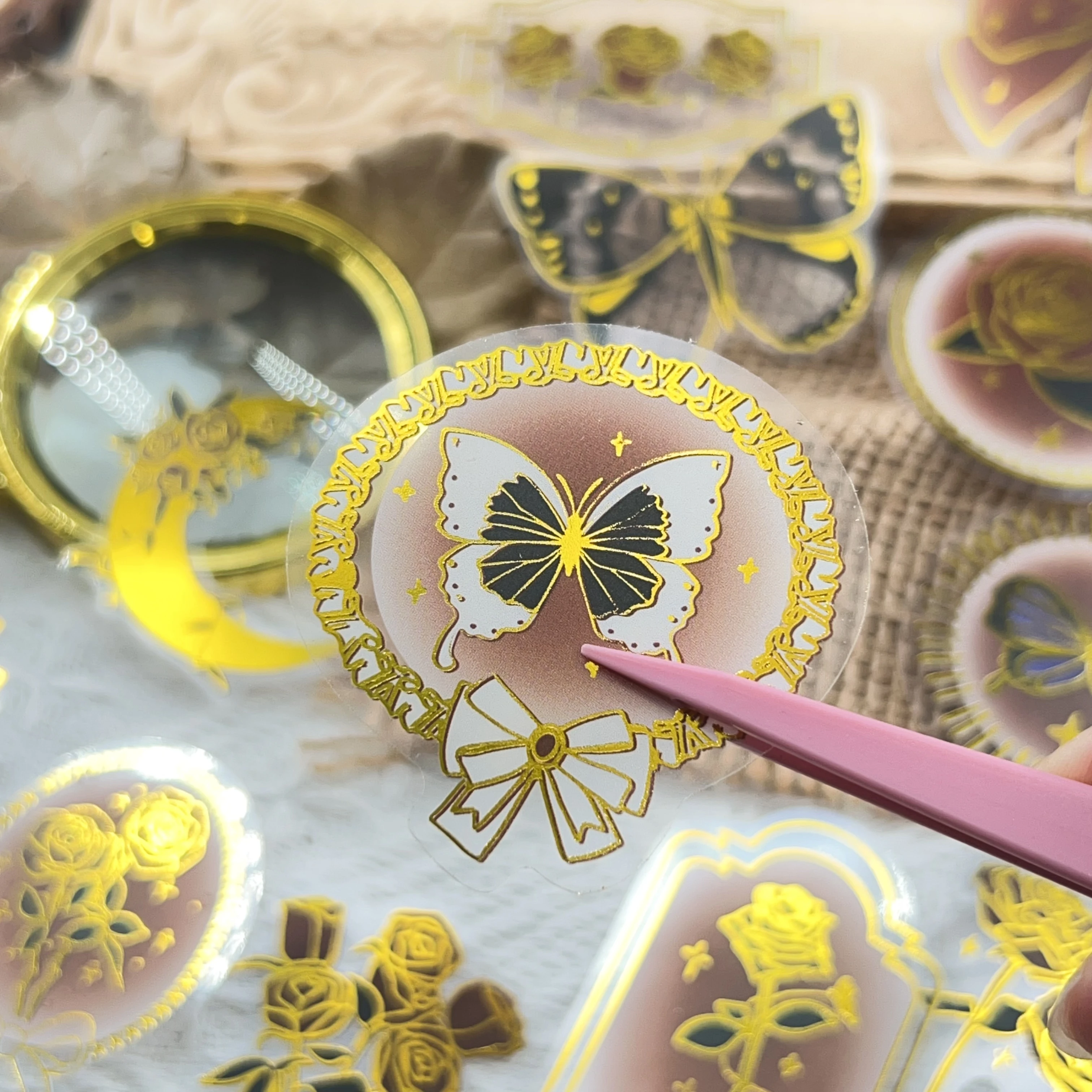 50 adesivi in PET con stampa a caldo per diario rosa vintage, custodie decorative fai da te per telefoni, scrivanie, caschi, adesivi regalo impermeabili