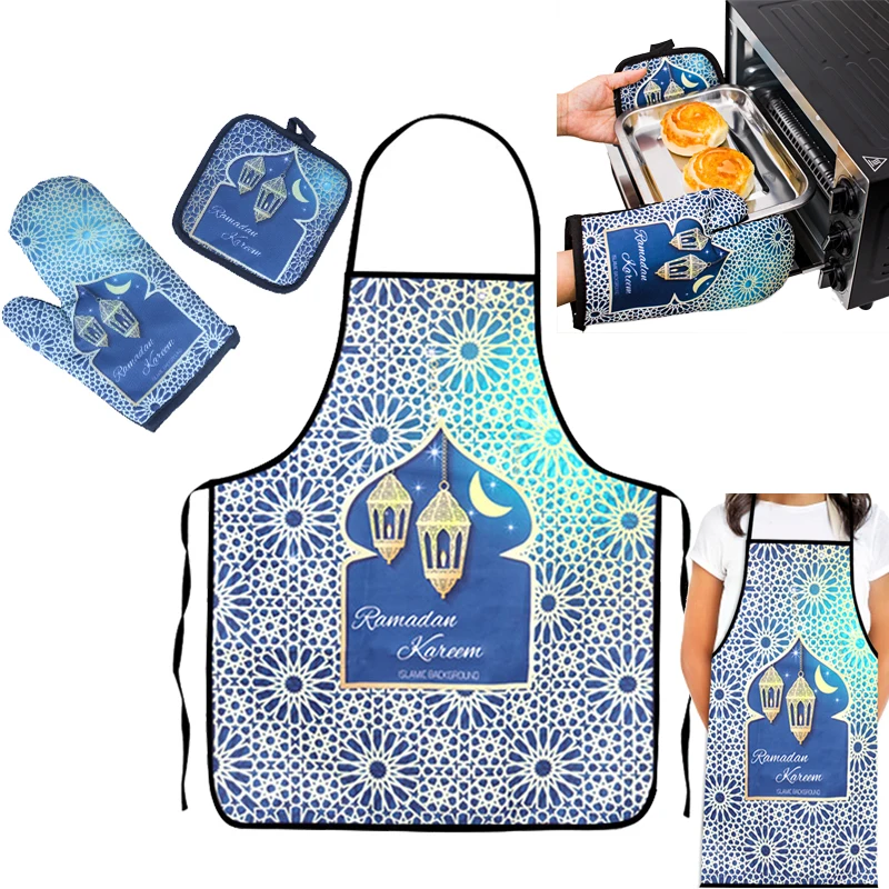 Eid Mubarak Kitchen Aprons Baking Anti-Hot Gloves Muslim Islamic Home Ramadan Party Decoration Ramadan Kareem Cooking Decor