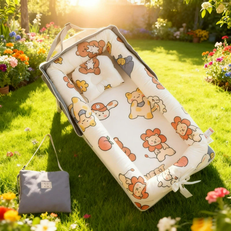 

Новый портативный спальный мешок для младенцев 2026 года с подушкой-опорой, складная детская кроватка-манеж со съемным моющимся чехлом