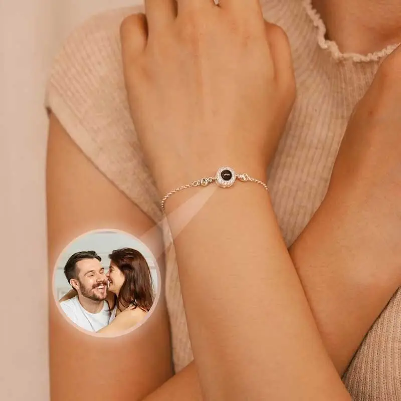 

Custom Photo Projection Bracelet with Birthstone, Personalised Photo Memorial Bubble Bracelet, Custom Picture Inside Jewelry